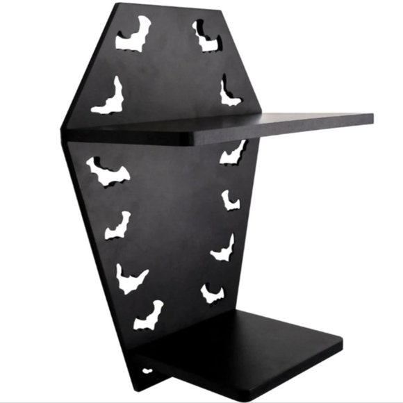 COFFIN BAT SHELF!! Black Mini Wooden Wall Shelving Kit NIB - Picture 1 of 6